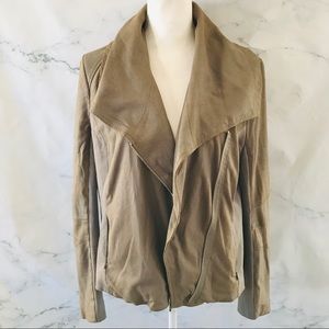 ELIE TAHARI Draped Lapel Leather Bomber Jacket